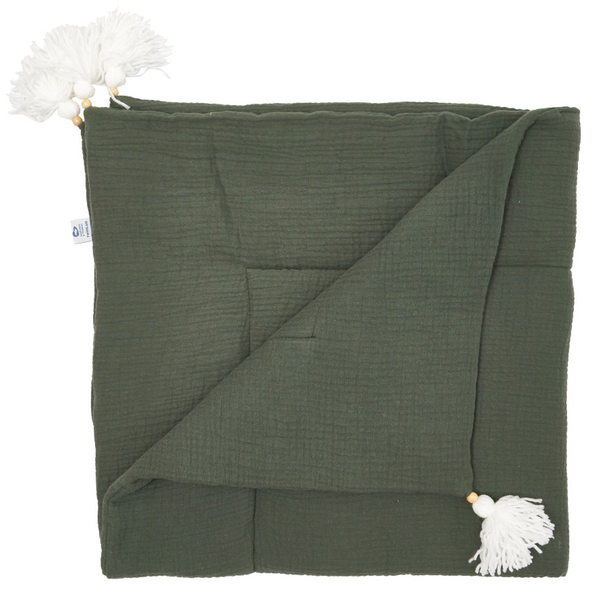 Плед муслиновый Twins, утепленный с кистями, 90x90 см, зеленый (1611-PMУ90-06) - Pampik