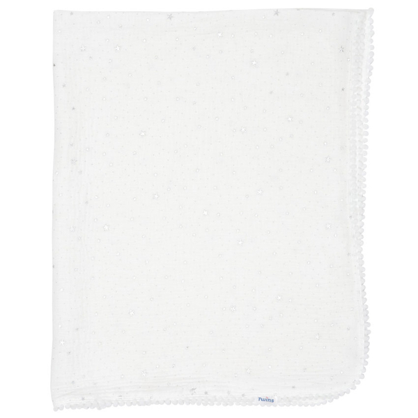 Плед Twins Зірочка, мусліновий з помпонами, 100х80 см, молочний (1624-PMS-202) - Pampik