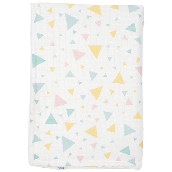 Плед мусліновий Twins Triangle, демісезонний, з наповненням, 110x80 см, білий з принтом (1610-PMTD-20/20) - Pampik