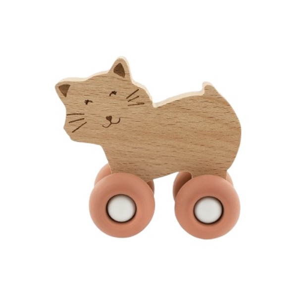 Іграшка-каталка дерев'яна Trixie Baby Cat на силіконових колесах, рожевий (36242) - Pampik