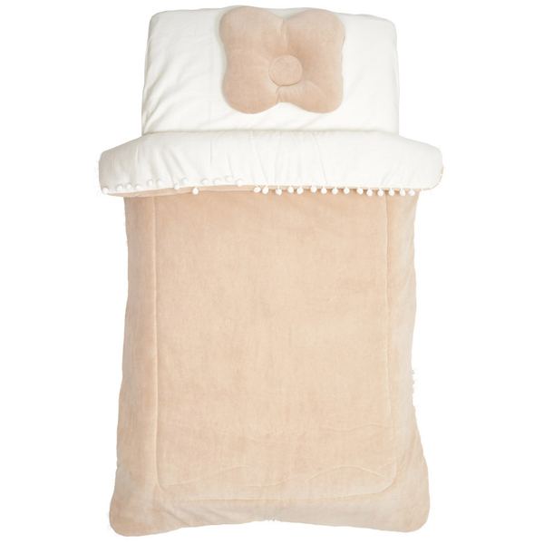 Постельный комплект Twins, велюр/сатин, 120х60 см, 3 предмета, бежевый (4077-TW-02) - Pampik