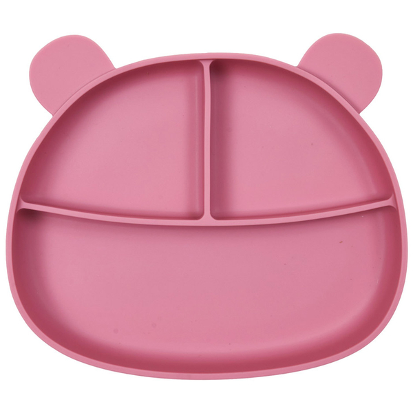 Тарілка силіконова Twins Ведмедик трисекційна, на присосці, рожевий (TRV-03-08) - Pampik