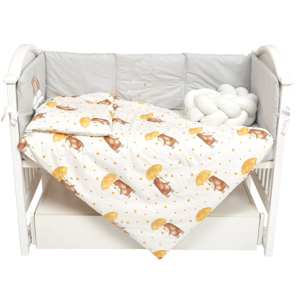 Постельный комплект Twins Fluffy Puffy, 7 элементов, Umbrella yellow серый с желтым (4076-TFP-1005U) - Pampik