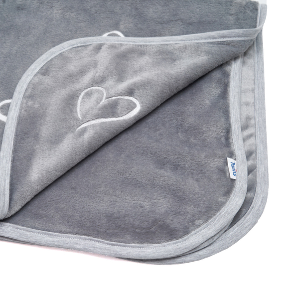 Плед Twins Love, велюр з вишивкою, 90х90 см, сірий (1426-TVL-10) - Pampik - 3