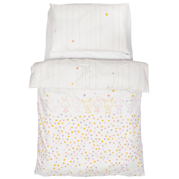 Постільний комплект Twins Organic Line Bunnies, 5 елементів, білий з рожевим (5091-OL-023) - Pampik