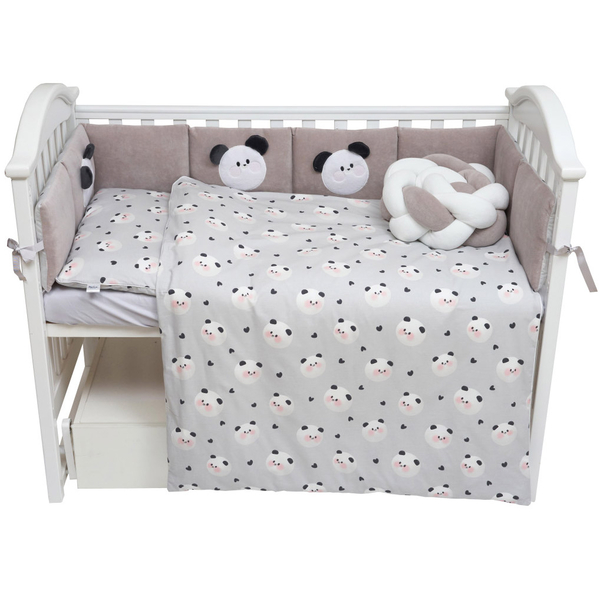 Постільний комплект Twins Panda, 7 елементів, сірий (4075-TP-10N) - Pampik