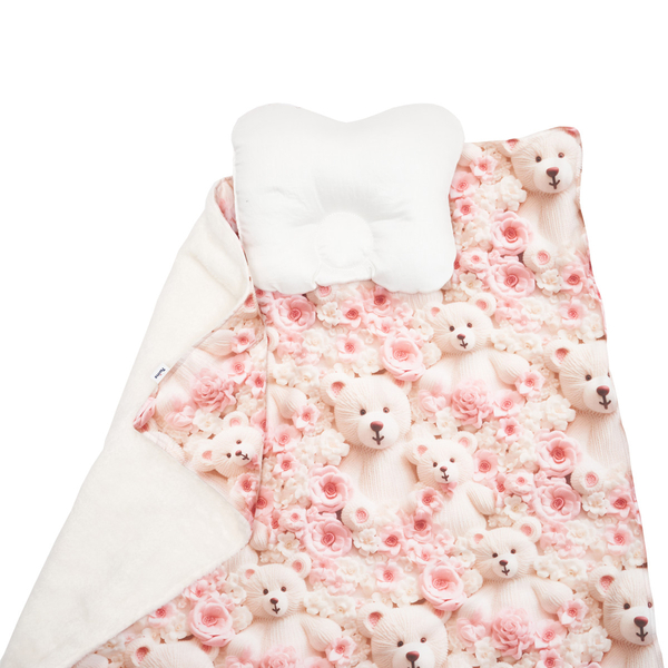 Плед і подушка ортопедична Twins 4D Ведмедики, велюр, 90х90 см, рожевий (1431-T4D-08) - Pampik - 2