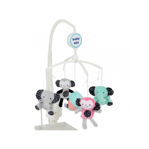 Мобіль Baby Mix Слоник та мавпочка TK-494M, плюшевий, механічний (41891) - Pampik
