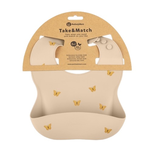 Нагрудник силіконовий Petite&Mars Sand Butterflies, бежевий (706718) - Pampik