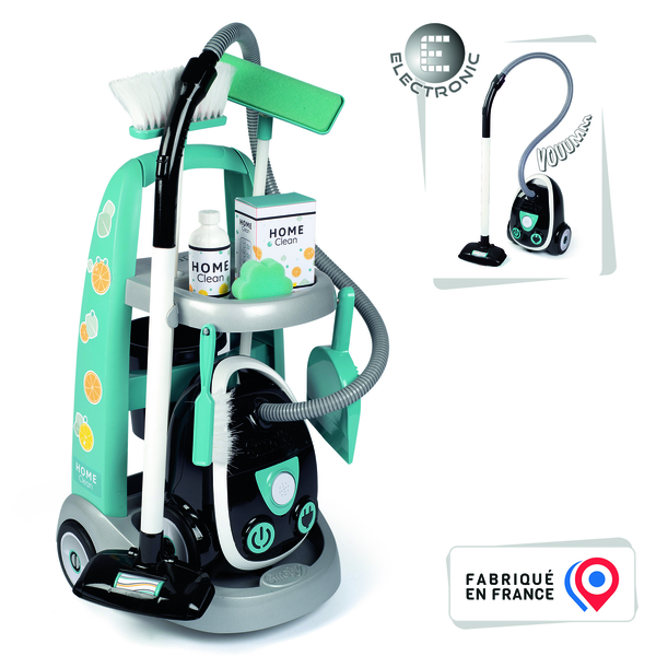 Ігровий набір Smoby Візок для прибирання з пилососом, зі звуком, 9 аксесуарів (330316) - Pampik - 2