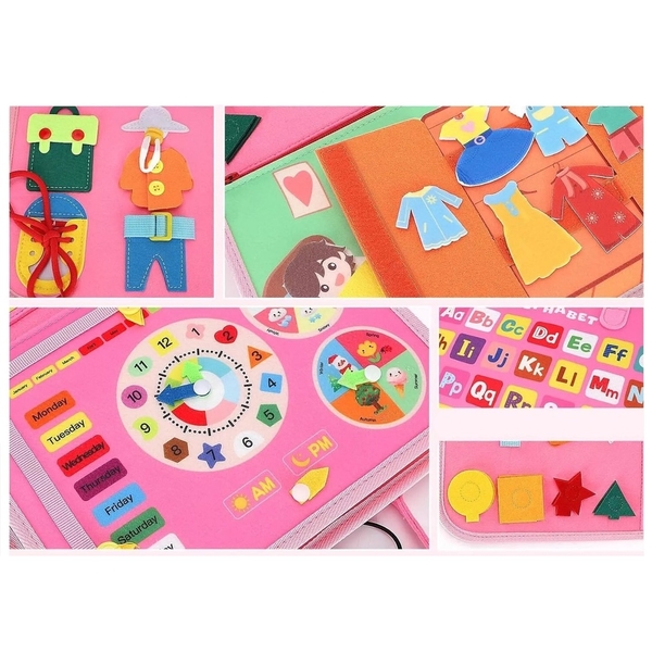 Дитяча розвиваюча тактильна сумочка-бізіборд Urmywo, рожевий (UMMZBAI) - Pampik - 4