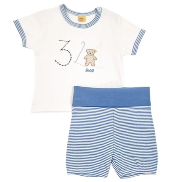 Комплект футболка и шорты Steiff, хлопок, 2 мес., белый с голубым (6632826/16457) - Pampik
