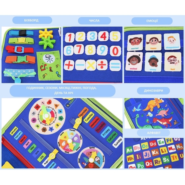 Детская развивающая тактильная сумочка-бизиборд Urmywo, голубой (UMMZBAL) - Pampik - 4