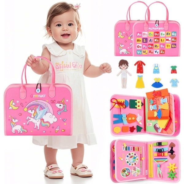 Дитяча розвиваюча тактильна сумочка-бізіборд Urmywo, рожевий (UMMZBAI) - Pampik - 2