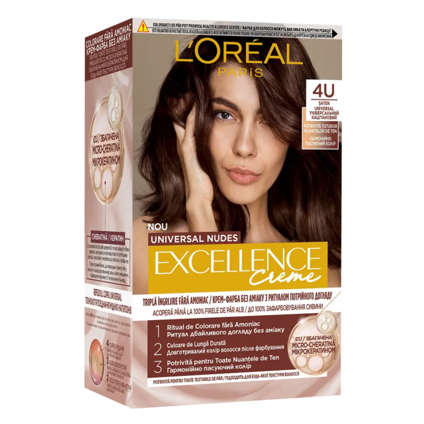 Стійка крем-фарба для волосся L'Oreal Paris Excellence Crème Universal Nudes 4U Універсальний каштановий, 192 мл - Pampik