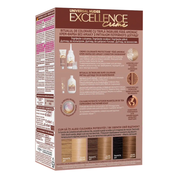 Стійка крем-фарба для волосся L'Oreal Paris Excellence Crème Universal Nudes 9U Універсальний дуже світло-русявий, 192 мл - Pampik - 2