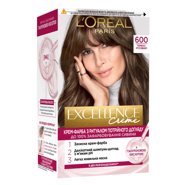 Крем-фарба для волосся L'Oreal Paris Excellence Creme з потрійним доглядом 6.00 Глибокий темно-русявий, 192 мл - Pampik
