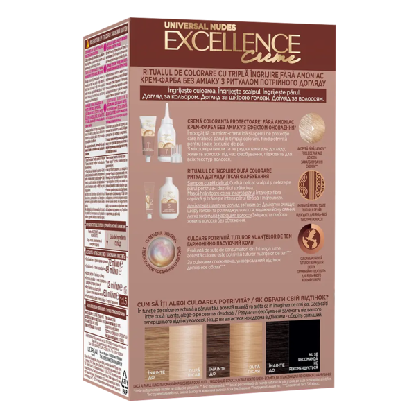 Стійка крем-фарба для волосся L'Oreal Paris Excellence Crème Universal Nudes 10U Універсальний світло-світло русявий, 192 мл - Pampik - 2