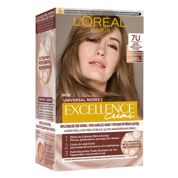Стійка крем-фарба для волосся L'Oreal Paris Excellence Crème Universal Nudes 7U Універсальний русявий, 192 мл - Pampik