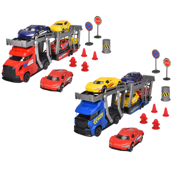 Ігровий набір Dickie Toys з автотранспортером, 5 металевими машинками та аксесуарами (3745012) - Pampik