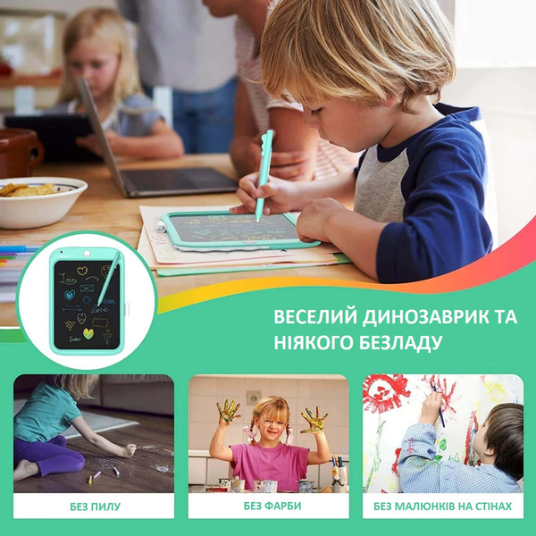 Дитячий LCD планшет для малювання Urmywo Динозаврик 10” Multicolor, блакитний (UК1006blue) - Pampik - 6