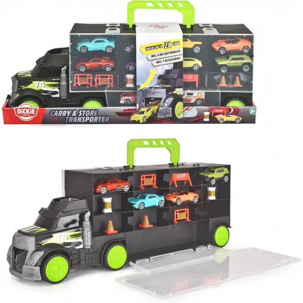 Ігровий набір Dickie Toys Трейлер перевізник авто, вантажівка з ручкою, 4 машинки, 43 см (3747007) - Pampik - 5
