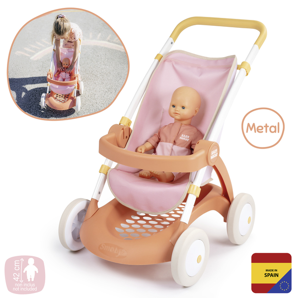 Прогулянка коляска для ляльки Smoby Baby Nurse Теракотова пудра, з корзиною (7600254024) - Pampik - 2