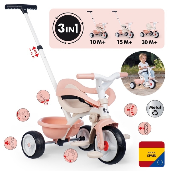 Трехколесный велосипед 3 в 1 Smoby Toys Би Муви Комфорт, розовая жемчужина (7600740419) - Pampik - 2