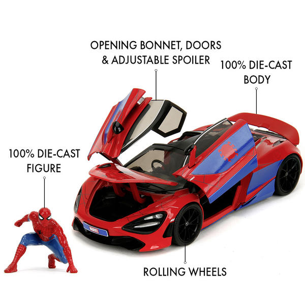 Машина металева Jada Марвел. Людина-Павук Макларен 720S з фігуркою Людини-Павука, 1:24, червоний (253225034) - Pampik - 16