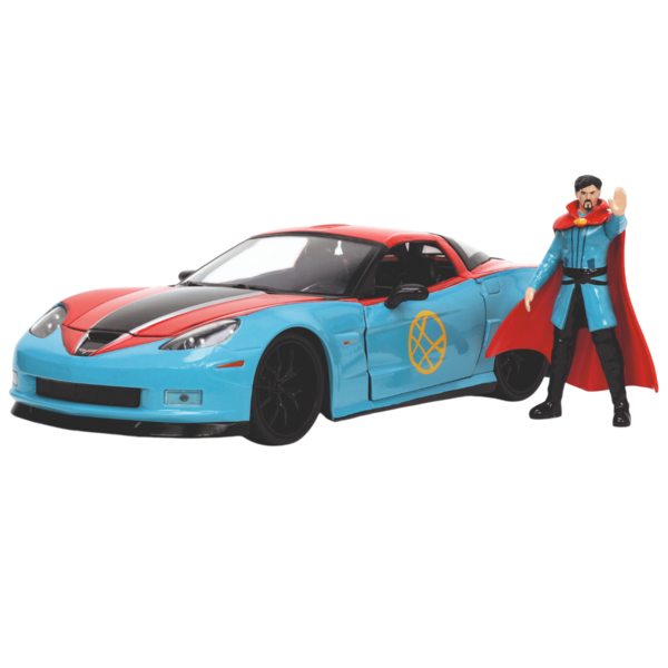 Машина металлическая Jada Марвел Шевроле Корвет с фигуркой Доктора Стренджа, 1:24, голубой (253225024) - Pampik