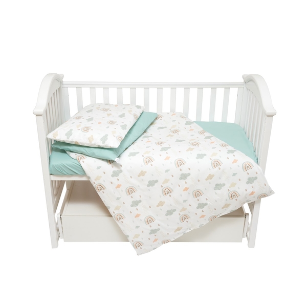 Комплект постільної білизни Twins Sky Rainbow, 120х90 см, 4 предмети, білий з ментоловим (3023-TS-14R) - Pampik