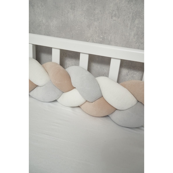 Бампер-косичка Twins Ego, 3-х прядна, 220 см, бежевий з сірим (2020-K3-220E-1002) - Pampik - 2