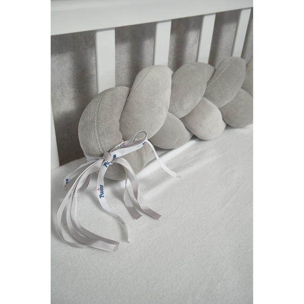 Бампер-косичка Twins, 3-х прядна, 120 см, сірий (2020-К3-120-10) - Pampik - 3