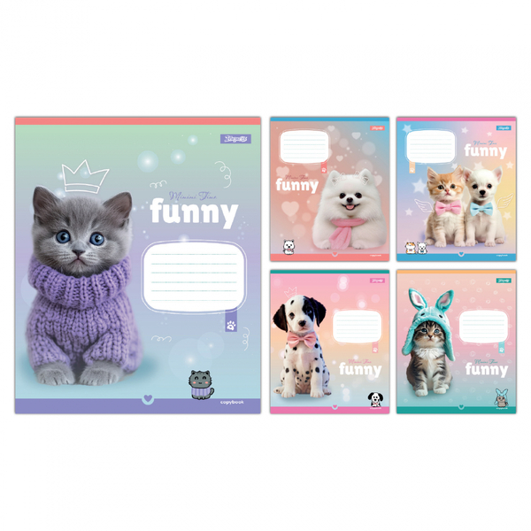 Набор тетрадей 1 Вересня Funny Pets, А5, в клетку, 12 листов, 25 шт. (768208) - Pampik