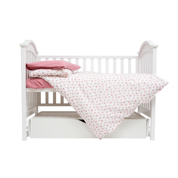 Комплект постільної білизни Twins Muslin Print Flowers, 4 предмети, білий з рожевим (3031-TMP-08) - Pampik - 2