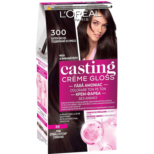 Фарба-догляд для волосся L'Oreal Paris Casting Creme Gloss відтінок 300, подвійний еспресо, без аміаку, 120 мл - Pampik