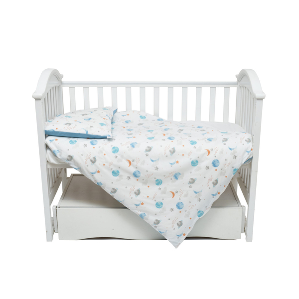 Комплект постільної білизни Twins Sky Cosmo, 120х90 см, 4 предмети, біло-блакитний (3023-TS-14C) - Pampik