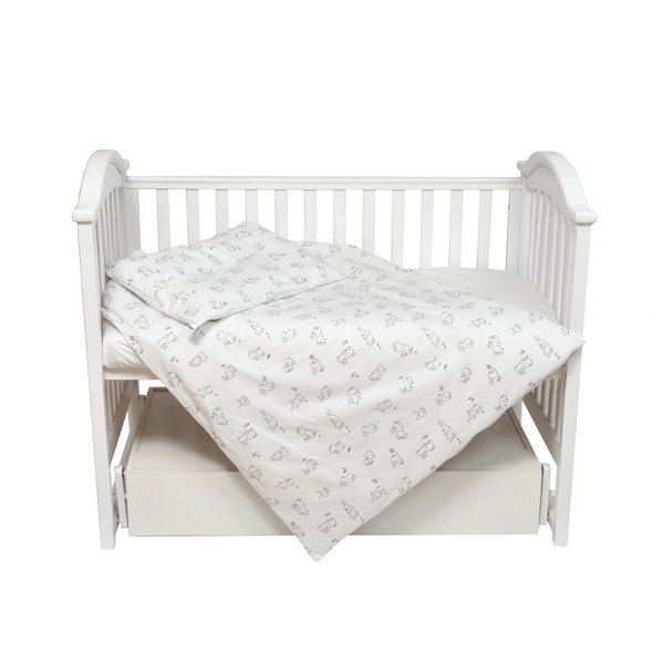 Комплект постільної білизни Twins Zoo Rabbit, 120х90 см, 4 предмети, білий (3022-TZ-01) - Pampik