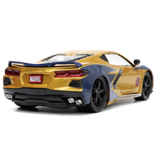 Машина металева Jada Марвел. Люди-Х Шевроле Корвет з фігуркою Росомахи, 1:24, жовтий з синім (253225025) - Pampik - 4