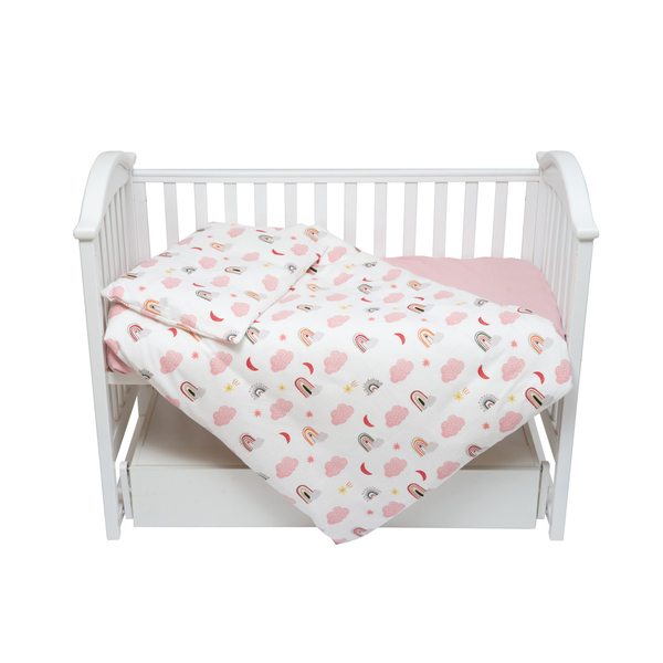 Комплект постільної білизни Twins Comfort Soft Веселки, фланель, 3 предмети, білий з рожевим (3010-TS-08R) - Pampik