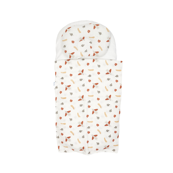 Набір в коляску Twins Bear Пташечки: плед, подушка, простирадло на резинці, муслін, білий (1489-TMB-1022) - Pampik