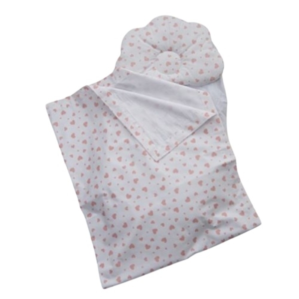 Набір в коляску Twins Сердечка: плед, ортопедична подушка, простирадло, кораловий (1499-TMХБ-20Sk) - Pampik
