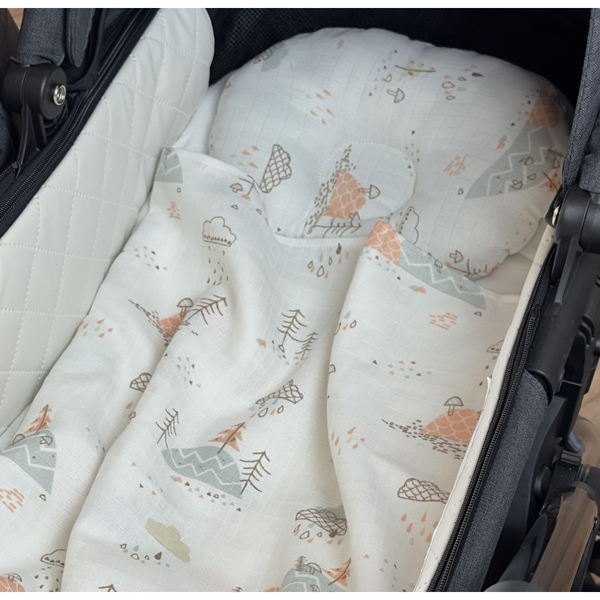 Набір в коляску Twins Bear Forest: плед, подушка, простирадло на резинці, муслін, білий (1489-TMB-1014) - Pampik - 2