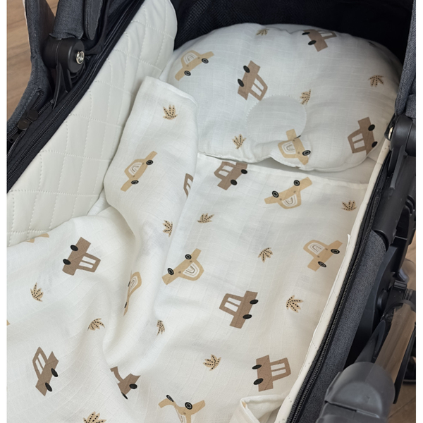 Набір в коляску Twins Bear Автомобілі: плед, подушка, простирадло на резинці, муслін, молочний (1489-TMB-1012) - Pampik - 3