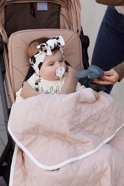 Набір Twins Geometry Cacao: плед та подушка, муслін, стьобаний, бежевий (2024-TG-02) - Pampik - 2