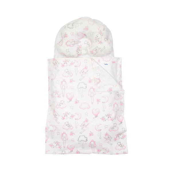Набір в коляску Twins Кролики: плед, ортопедична подушка, простирадло, рожевий (1499-TMХБ-20Ra) - Pampik
