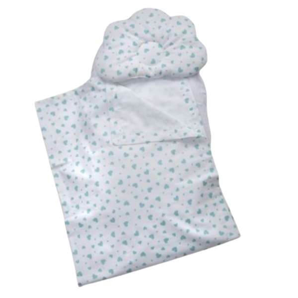 Набір в коляску Twins Сердечка: плед, ортопедична подушка, простирадло, ментоловий (1499-TMХБ-20Sm) - Pampik