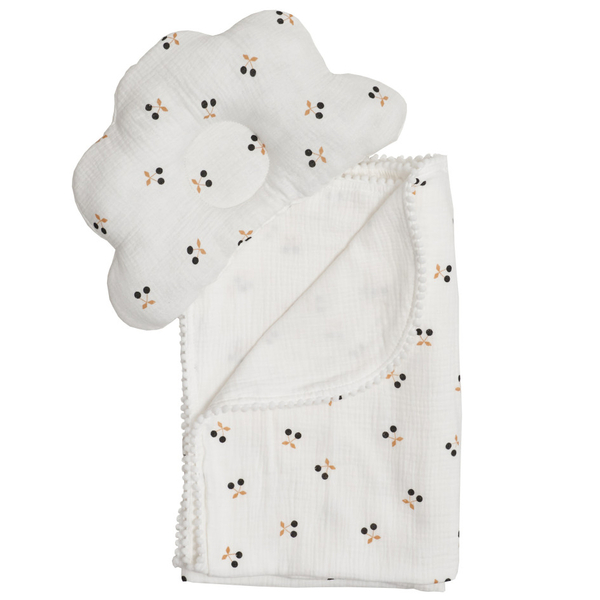 Плед и подушка ортопедическая Twins, муслин маршмелоу, 110х80 см, white/cherry, белый (1411-TMPO-01C) - Pampik