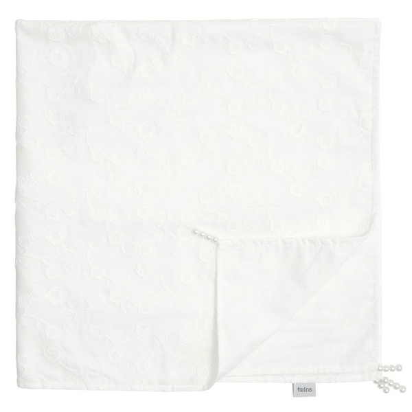 Крижма-плед Twins Pure Flower, батистова з перлинами, 100x100 см, білий (1402-КТP-100/100-202F) - Pampik