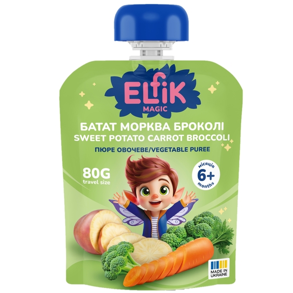 Пюре овочеве Elfik Magic Батат-Морква-Броколі, 80 г - Pampik